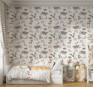papel de parede infantil padrão animal escandinavoPadrão animal e - TenStickers