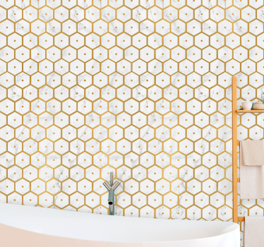 papel parede mármore Padrão hexagonal de mármore dourado - TenStickers