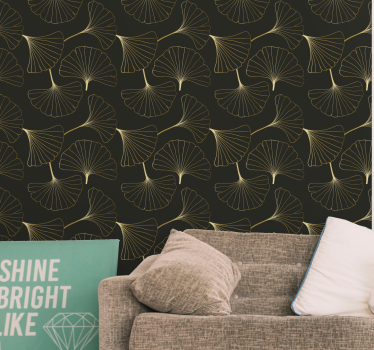 Papel parede moderno Ginkgo deixa carvão dourado - TenStickers
