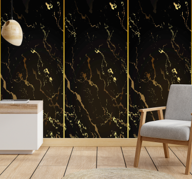 Papel parede moderno Textura de mármore preto ouro - TenStickers