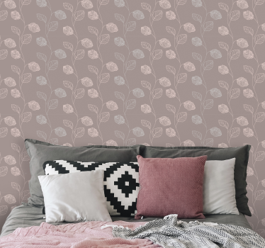Papel de parede para quarto Folhas rosa e cinza - TenStickers