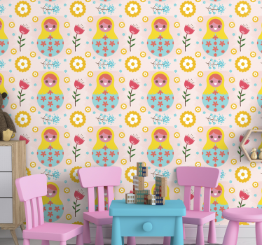 papel parede outras cidades e países Lindo padrão matrioskas - TenStickers