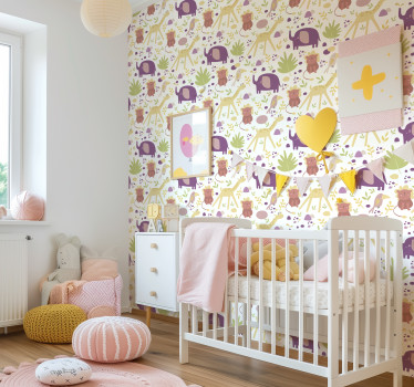 papel de parede quarto de bebé animais felizes pastel - TenStickers