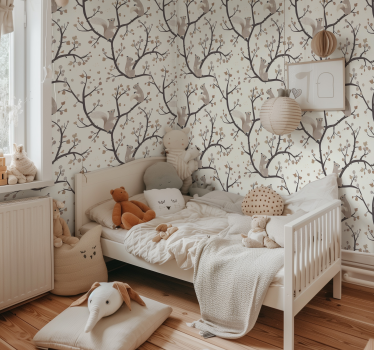 papel de parede quarto de bebé padrão de esquilos bege - TenStickers