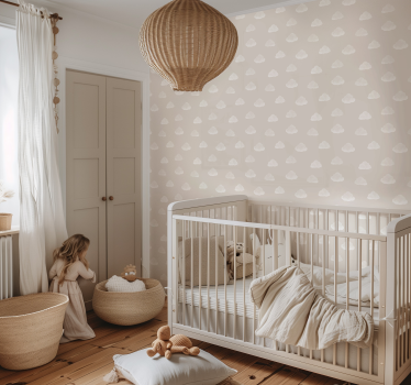papel de parede quarto de bebé padrão de nuvens bege - TenStickers