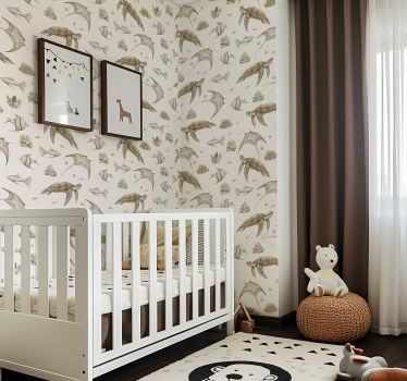 papel de parede quarto de bebé padrão de oceano bege - TenStickers