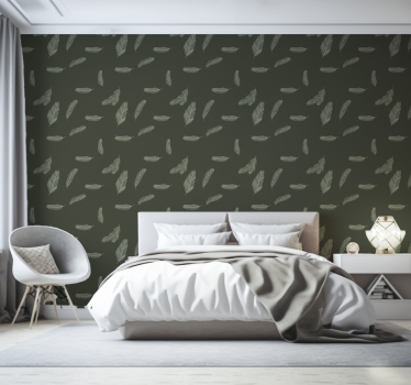 Papel de parede quarto de casal penas verdes minimalistas - TenStickers