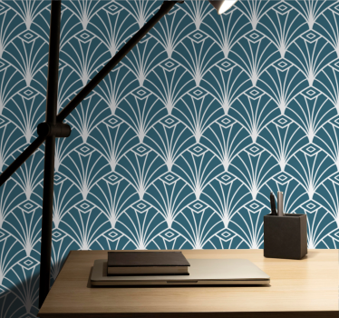 papel parede triângulos Arte moderna deco padrão azul e branco - TenStickers