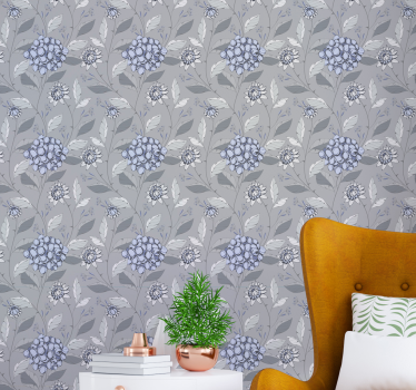 papel parede vintage Estilo vintage cinza com plantas - TenStickers